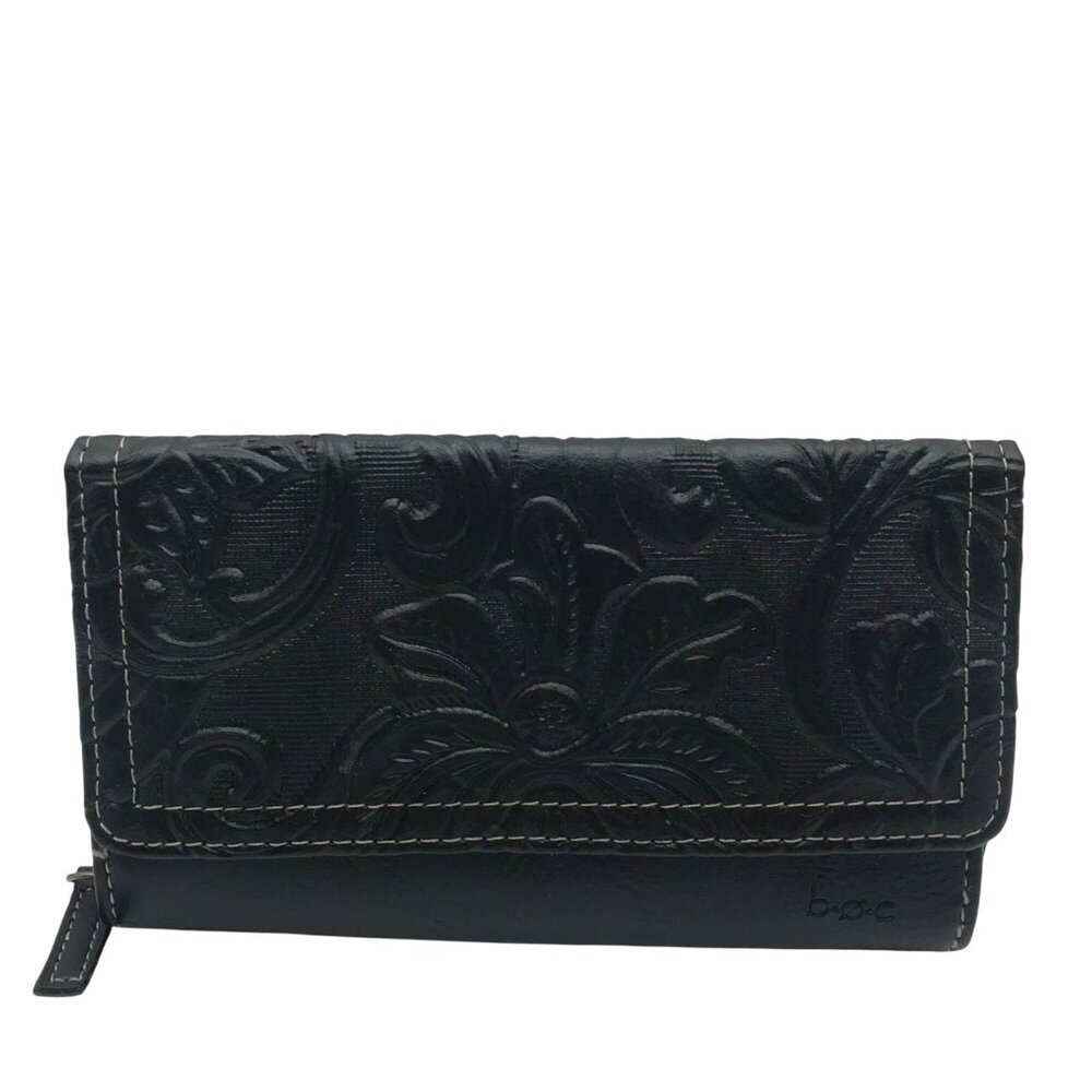 Born Concept Black Faux Leather Floral Embossed Bag